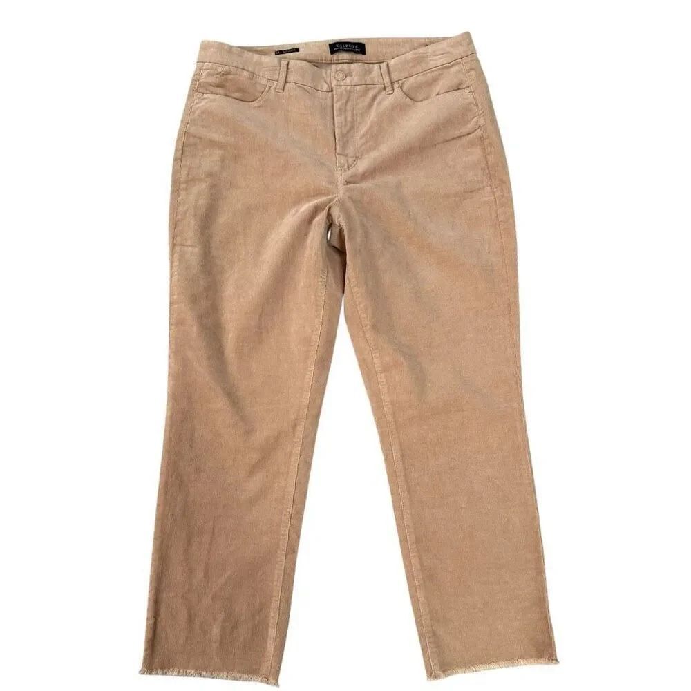 Talbots pants micro corduroy slim ankle frayed hem brown five pocket size 14